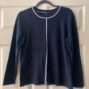 Tommy Hilfiger Women's Long Sleeve Navy Tee with White Accents